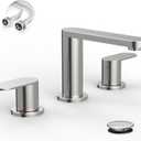 BWE Brushed Nickel Bathroom Faucet for Sink 3 Hole, Stainless Steel Widespread Bathroom Faucets with Pop-up Drain and Supply Lines, 360 Swivel Spout 2-Handle Bathroom Sink Faucet for Bath Vanity (8 Inches Widespread)