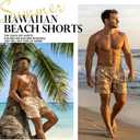 Men's Swim Trunks with Compression Liner, Quick Dry Hawaiian Swimwear Bathing Suit Drawstring Board Shorts (L, Khaki Coconut Tree)