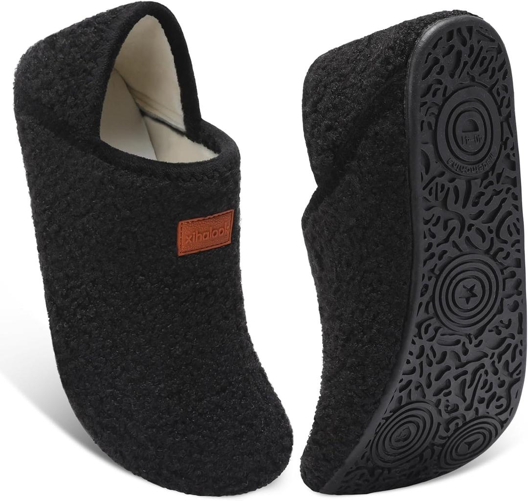 XIHALOOK House Slippers for Women Men Cozy Sock Shoes with Soft Rubber Sole Slip On for Indoor/Outdoor (M)