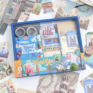 icceemee Scrapbooking Supplies Kit, Travel Diary Theme Scrapbooking Kit for Bullet Junk Journaling, Stationery, A6 Grid Notebook, Flower DIY Journaling Supplies, Birthday Craft Gift for Teen Girls