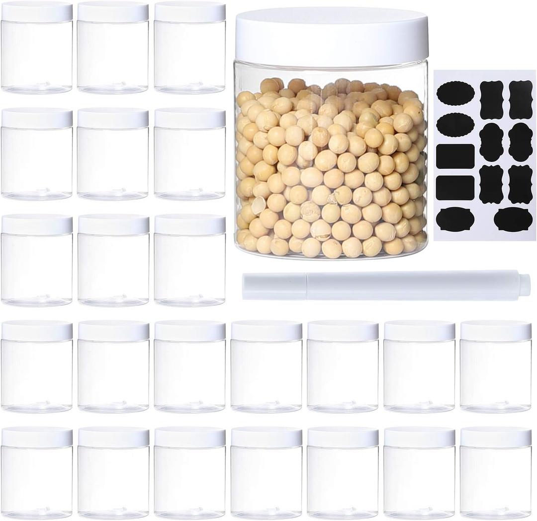 24Pack 8oz Plastic Jar Storage Container with White Lids Airtight Clear Wide-mouth Slime Storage Jars for Cosmetic Cream Light Clay