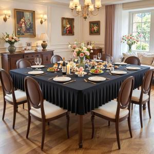 Black Square Tablecloth - 60x60 Inch Stretchy Fitted Tablecloths for Large Square Tables with Ruffle Pleated Table Skirt Wrinkle-Free Spandex Table Cover for Dining, Kitchen, Banquet & Party Decor