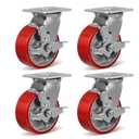 5" X 2" Heavy Duty Casters- Industrial Casters, Polyurethane Casters Wheels, Capacity up to 4000 Lb. Use for Platform Truck, U-Boat Cart,Workbenches (4 Brake)