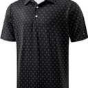 Obla Mens Golf Polo Shirts Short Sleeve Dry Fit Performance Moisture Wicking Casual Print Collared Golf Shirts for Men (Black, L)