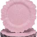 uxcell 10pcs Reef Charger Plates Bulk, 13 Inch Plastic Floral Charger Plates, Round Plate Chargers for Dinner Wedding Party Event Table Setting Decoration Pink
