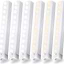 6 Pack Motion Sensor Under Cabinet Light, Magnetic Rechargeable Warm White 2 Color Under Counter Light, 8 Inch LED Closet for Stair Bedroom Cupboard