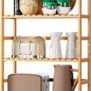 FOTOSOK 6-Tier Bamboo Shelf, Bamboo Bookcase with Adjustable Shelves, Free Standing Storage Shelf Unit, Plant Flower Stand for Kitchen, Bathroom, Home Office, Natural