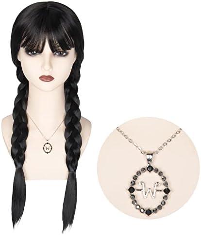 M MISS U HAIR Women Long Black Braids Wig with Bangs Long Straight Pigtails Wig for Adult Costume Halloween Wig