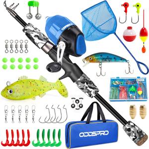 ODDSPRO Kids Fishing Pole Pink, Portable Telescopic Fishing Rod and Reel Combo Kit - with Spincast Fishing Reel Tackle Box for Girls, Youth (1.5M 4.92Ft, Black+Net)