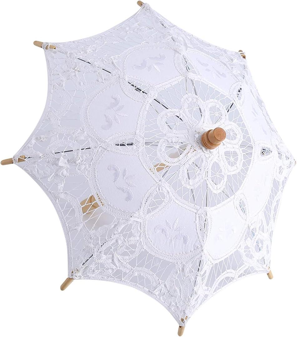 Decoration Umbrella for Wedding, Lace Wedding Folding Umbrella Dome Parasol for Girls/Wedding/Bridal/Photography Decorations(White)