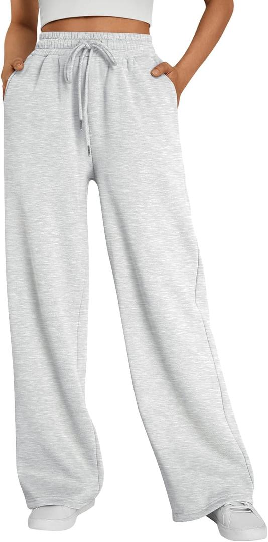 Trendy Queen Women's Wide Leg Fleece Lined Sweatpants Winter Baggy Lounge Travel Pants Fashion Outfits 2025 Joggers Clothes (Medium, Grey)