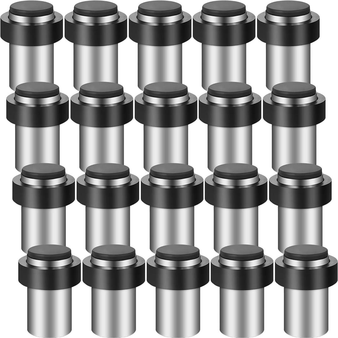 Chumia 6 Pcs Door Stopper Mounted Floor Stops Stainless Steel Cylindrical Stopper Modern Decorative Rubber Bumper Stops Holder Wall Protector for Bottom or Top of Door (Silver)