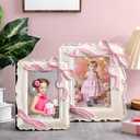 Chunful 2 Set Pink Bow Picture Frames 5 x 7 Inch Coquette Baby Shower Decorations 4 x 6 Inch Vintage Picture Photo Frames Pink Ribbon Bow Room Decor Cute Girly Birthday Gifts for Tabletop Wall Hanging