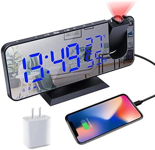 Amazon.com: Projection Digital Alarm Clock for Bedrooms,Alarm Clock Radio on Ceiling, USB Charger Port, Temperature & Humidity Display, 7.3 Large Mirror LED Display,12/24H,Snooze,Dual Loud Clock- 4 Dimmer : Home & Kitchen