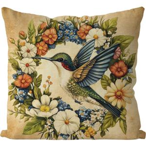 2 x GAGEC Summer Pillow Covers 18x18 Inch Vintage Spring Decor Bumming Bird Decor Bird Throw Pillowcases for Home Living Room Bedroom Holiday Decorations