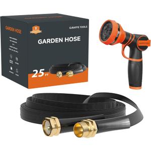 Giraffe Tools Garden Hose 25FT Lightweight Lay Flat Water Hose Kink Free Flexible Hose with 9 Spray Function Nozzle（Black）