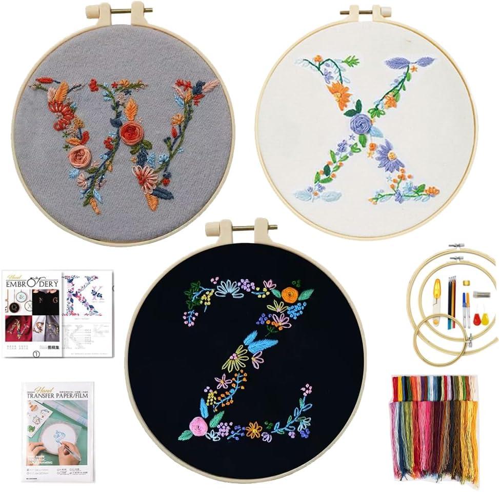 LSTLQHX Embroidery Kit for Beginners with Pattern Video, Personalised Initial Letter A-Z Name Cross Stitch Kit Embroidery Starter Kit for Adults DIY Craft Gift Sets (24 pcs Color Threads)