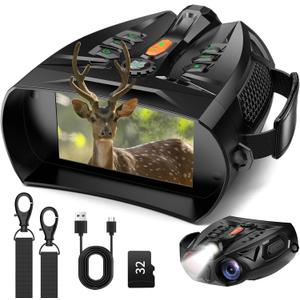 4K Night Vision Goggles with 4" Large Screen, 48MP Infrared Binoculars for Total Darkness, 10x Zoom & 2600ft Range, 5000mAh Rechargeable Battery, 32GB Card, Ideal for Hunting, Camping & Home Security