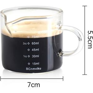 1 PACK Espresso Glass Measuring Cup Triple Pitcher Milk Cup 75ML Espresso Cups with Handle Shot Glass with V-Shaped Mouth Clear Accessories Milk Frothing Pitcher 
