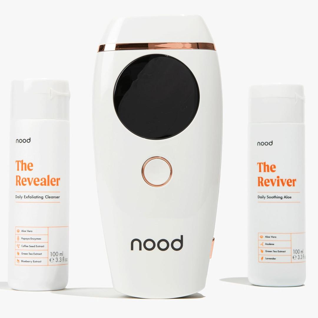 Flasher 2.0 Kit by Nood: Complete Hair Removal for Men and Women with Flasher 2.0 in Gloss White, Revealer Exfoliant and Reviver Aloe | Pain-free and Safe for Whole Body Treatment