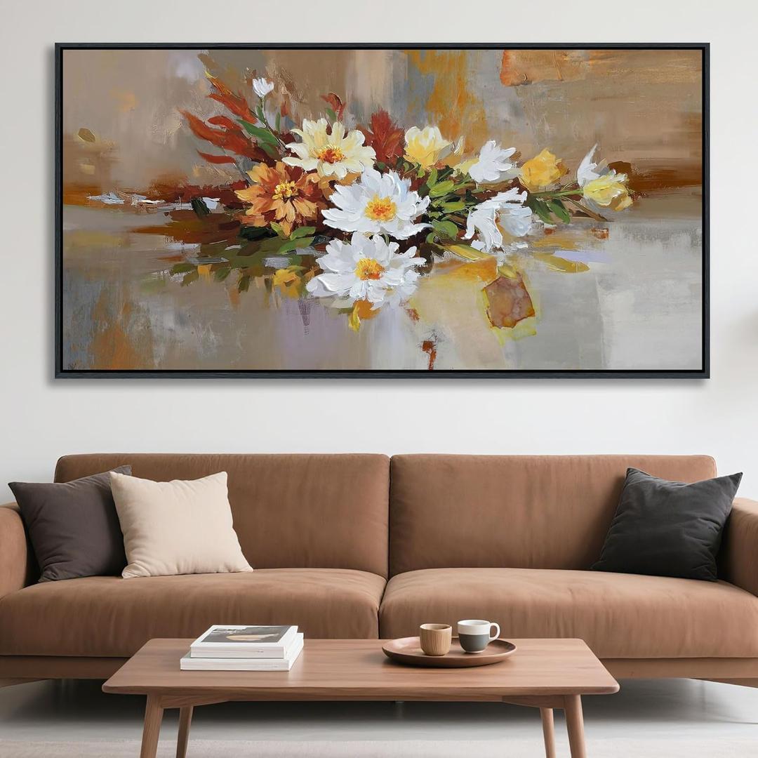 Yellow Floral Wall Art - Large Abstract Wall Art Canvas for Bedroom and Living Room - Framed Pictures for Living Room Wall Decor - Modern Artwork for Bedroom Above Bed 2448IN