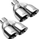 Upower Pack of 2 Dual Exhaust Tip Tailpipe 2.5 Inch Inlet 3.5" outlet 9.5" Length Polished Stainless Exhaust Tip for Car Truck (Double Wall Weld-On Angle Cut Design)