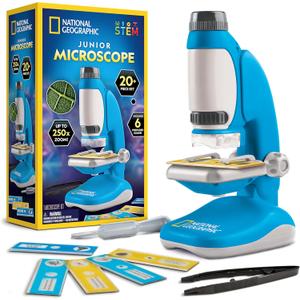 National Geographic Junior Microscope for Kids- Kit Includes Up to 250x Magnification Handheld Mini Attachment, 12 Slides, Lab Guide, Science Toy for Ages 6-12, STEM Project (One Size)