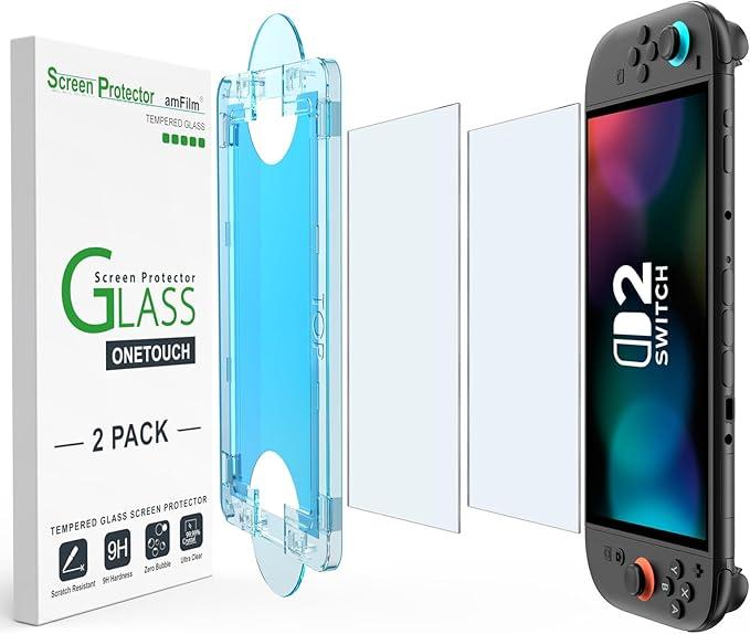amFilm Auto-Alignment OneTouch for Nintendo Switch 2 Matte Finish Screen Protector 2025, Tempered Glass, 30 Seconds Installation, Bubble Free, Anti Glare, Touch Sensitive, Anti Fingerprint [2 Pack]