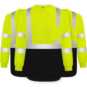TCCFCCT High Visibility Long Sleeve Shirts for Men & Women - Class 3 Hi Vis, Reflective Safety Work Shirts with Black Bottom, Dirt-Resistant, Durable, Meet ANSI, Yellow L 3pcs