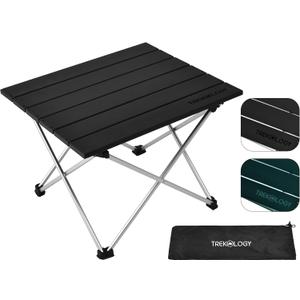 TREKOLOGY Small Camping Table - Beach Table That Fold Up - Lightweight, Foldable, Potable Folding Small Outdoor Table - for Camp, Hiking, Campers & Summer Outing Trip (Obsidian Black)