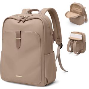 Laptop Backpack for Women,Casual Work Business Backpacks Purse Carry on Travel Backpack,17.3 Inch,Champagne Brown