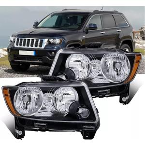 MOSTPLUS Headlight Assembly Compatible for 2011-2013 Jeep Grand Cherokee / 2011-2017 Compass Front Lamp Black Housing Clear Lens Amber Corner (set of 2)