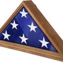 Flag Display Case - 5' x 9.5' Veteran Burial Flag Solid Wood Shadow Box with HD Tempered Glass & Wall Mount, Folded Triangle Flag Frame for Funeral, Light Oak