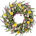 Sggvecsy Daisy and Lavender Wreath 24 Wildflower Wreath Spring and Summer Artificial Spring Silk Summer for Front Door Home Wall Wedding Festival Farmhouse Holiday Decor