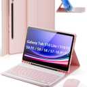 TUNKARMOR Case Keyboard for Samsung Galaxy Tab S10 Lite / S10 FE / S9 FE / S9 / S8 / S7 10.9"/11" Built-in Pencil Holder with Mouse (Pink)