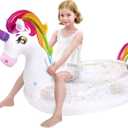 JOYIN Unicorn Pool Float Kids - Inflatable Rainbow Unicorn Floaty with Glitters Fun Floats, Ride On Beach Lake Floaties Raft Lounge, Party in Summer Decorations Pool Toys for Kids