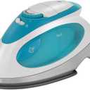 Sunbeam Travel Steam Iron, 1080 Watt, Dual Voltage 120/240, Compact Size, Portable, Non-Stick Soleplate, Soft Touch Handle, Horizontal or Vertical Use, Travel Bag, White and Teal
