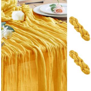 Wokceer Cheesecloth Table Runner Christmas 2Pack 10FT Gold Boho Gauze Fall Easter Cheese Cloth Table Runner for Party Long Rustic Sheer Table Runners for Baby Bridal Shower Wedding Table