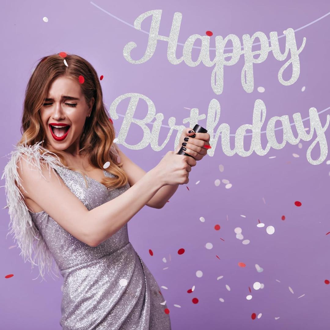 Birthday-Banner Happy Birthday Party Banner Sign Party Supplies Hanging Paper Garland Bunting Banner Photo Backdrop Decorations for Women Men Girl Boy