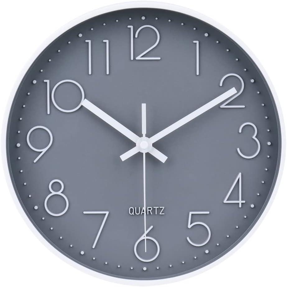 jomparis 10 Inch Gray Wall Clock Battery Operated Silent & Non-Ticking Wall Clock for Home, Bathroom, Bedroom, Kitchen