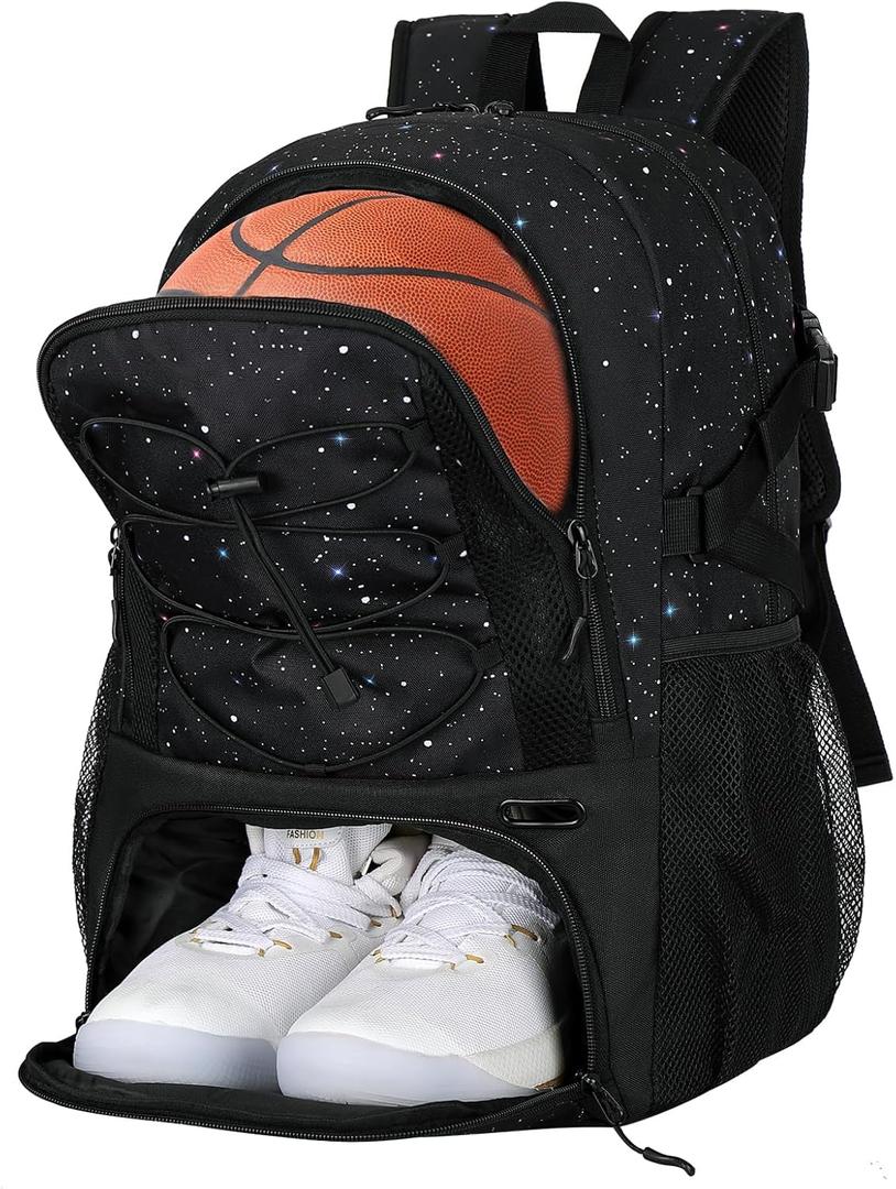 Goloni Basketball Backpack,Large Sports Bag with Ball Compartment & Shoe Compartment,Basketball Bag Fit Volleyball, soccer,Gym (Starry Sky Black)