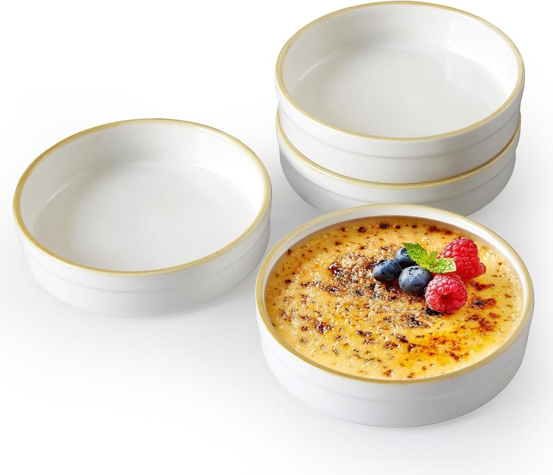 Cinf 6oz Ceramic Ramekins Set of 4 Oven Safe Shallow Pudding Cups for Creme Brulee, Souffl, and Desserts