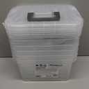 Plastic Storage Bins with Lids 6 Packs, 7 Quart Storage Organizer Bins with Buckle-Up Latches and Handle, Stackable Storage Containers for Home Pantry Office Classroom Organization, Clear (Black)