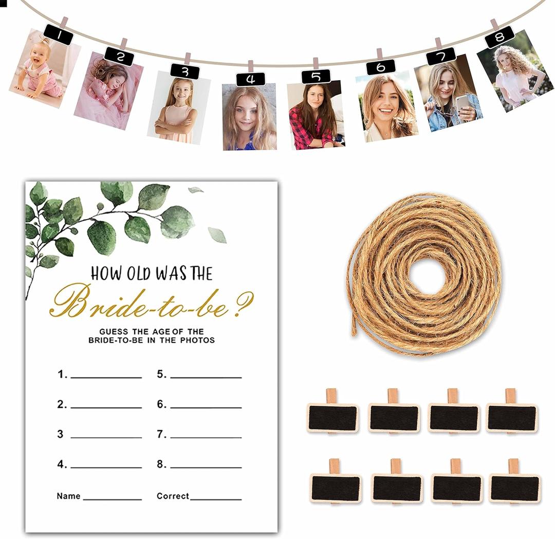 Bridal Shower Games, How Old Was The Bride To Be Bachelorette Party Games, Wedding Shower Games, Set Of 30 Game Cards (B04) (Greenery)