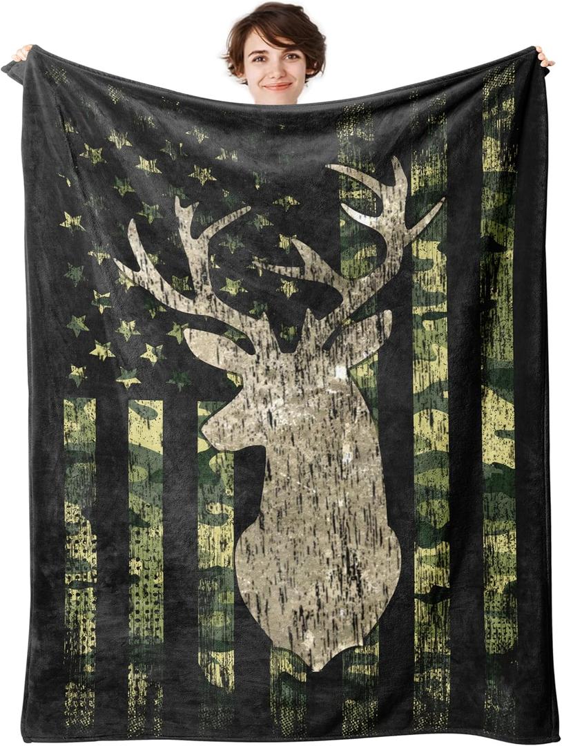 Throw Blanket, 320GSM Flannel Blankets for Women Girls Kids Boys Man, Luxury Bed Blanket Super Soft Cozy for Bed Sofa Couch Gift (Hunting Deer, 50"x40")