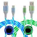 LED USB C Cable [2-Pack, 6FT], Light Up Visible Flowing LED Type C Fast Charging Cable Compatible with Phone 16 15, Samsung Galaxy S24 S23, Pixel and More (Blue & Green)
