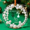 2 x Wedding Gifts-2025 Personalized First Christmas Married Ornament - Mr and Mrs Wedding Gift for Couples, Bridal Shower Gift for Bride & Newlyweds, Crystal Glass Just Married Ornament (White-B)