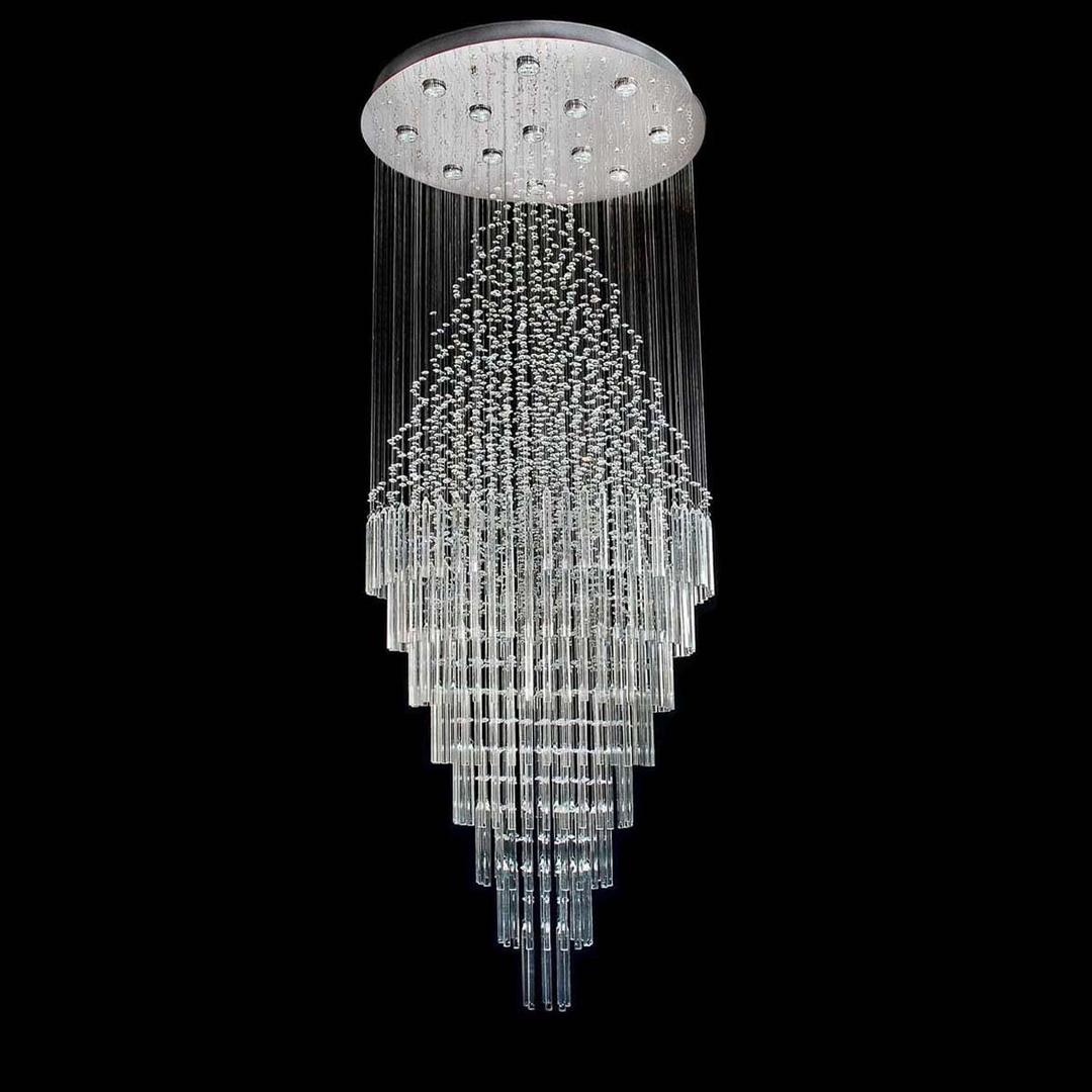 7PM W20 X H47 Modern Foyer Crystal Chandelier, 6-Lights Round LED Modern Raindrop Crystal Chandeliers Pendant Light for Hall Way Hotel Staircase Flush Mount Lighting Fixture, D20xh47