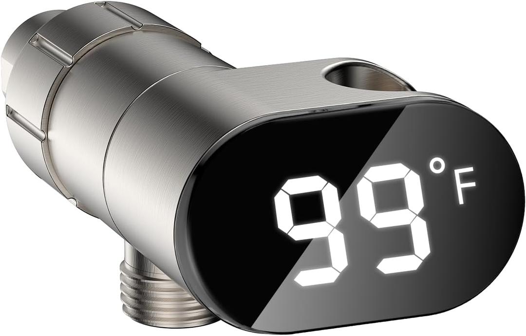 JDO LED Display Shower Thermometer Mount Bracket for Shower Arm and Hose, IPX7 Waterproof, Suitable for Kitchen Bathroom