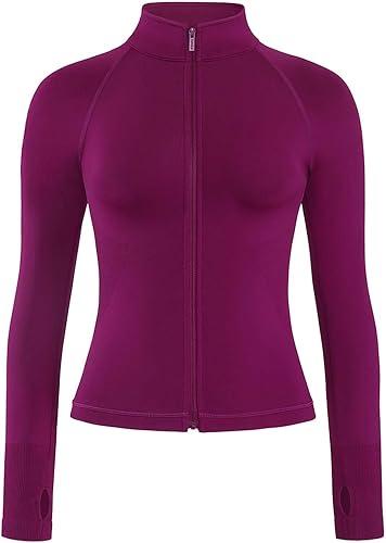 AUROLA Influence Athletic Workout Jacket for Women, Lightweight Slim Fit Full Zip Running Yoga Sports Jacket with Thumb Holes, Size M